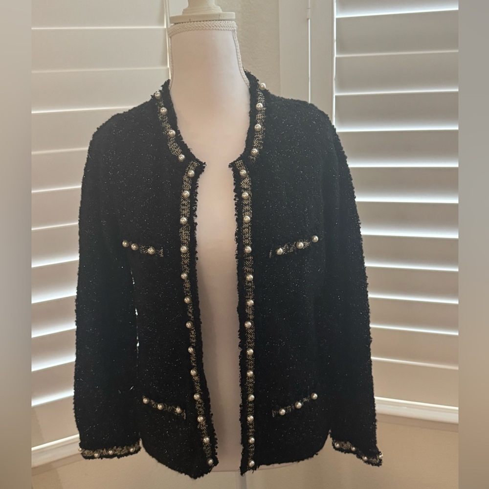 White House Black Market Black Jacket with Pearl Details